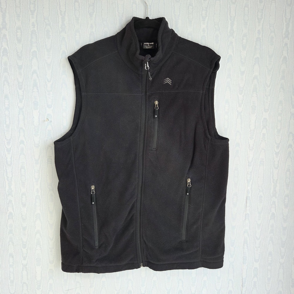 Mens Large Solaris Full-Zip Fleece Vest‎ Black Hiking Outdoor Performance